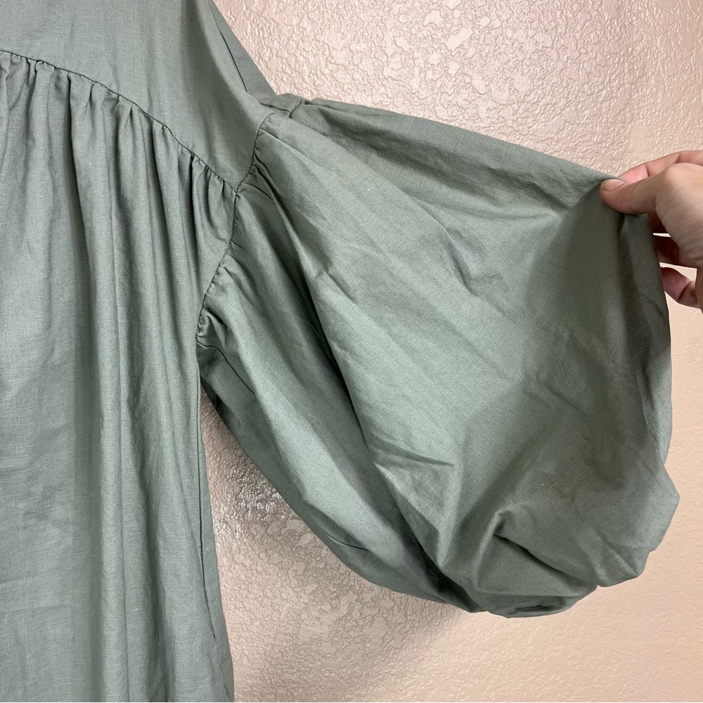 Anthro Oversized Mare Mare Puff Sleeve Tie Front Midi Dress NWOT - Picture 7 of 11